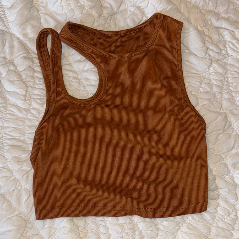 SHEIN Brown Ribbed Crop Top